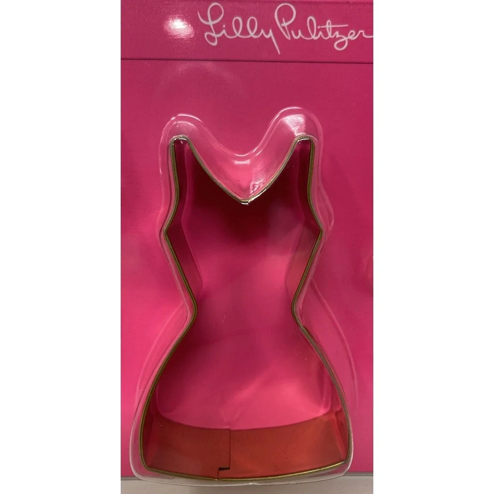 Lilly Pulitzer Set of 3 Cookie Cutters Gold Metallic Flamingo Palm Tree Dress‎